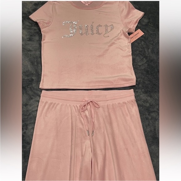 New Juicy Couture Pink Velour Bling Top & Pants 2 Piece Set - Picture 8 of 17